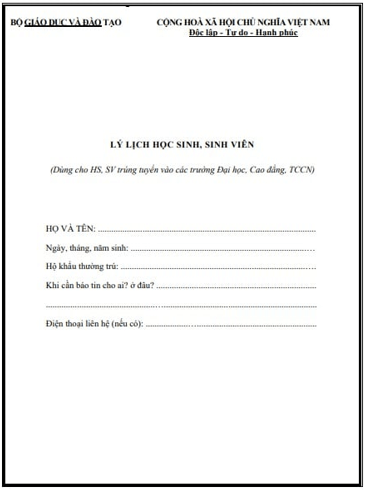 Mẫu phiếu sơ yếu lý lịch dành cho học sinh, sinh viên