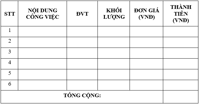 Phiếu báo giá mới nhất