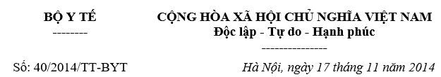 Thông tư 40-2014-TT-BYT Ban hành danh mục thuốc tân dược được BHYT chi trả