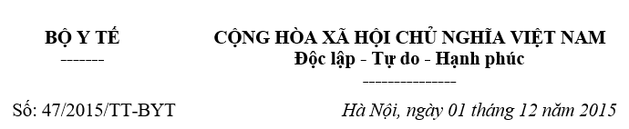 Thông tư 47-2015-TT-BYT ban hành quy chuẩn kỹ thuật quốc gia về chất hỗ trợ chế biến thực phẩm - dung môi