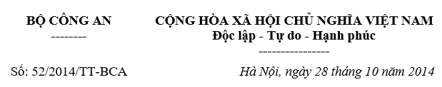 Thông tư 52-2014-TT-BCA về quản lý, bảo quản, bảo dưỡng phương tiện phòng cháy chữa cháy