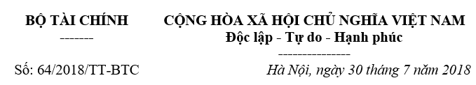 Thông tư 64-2018-TT-BTC