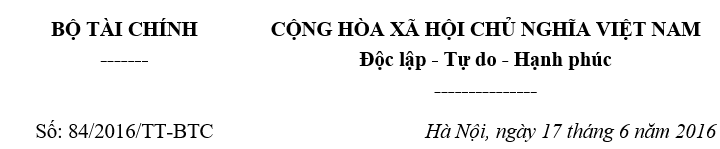 Thông tư 84-2016-TT-BTC hướng dẫn thủ tục thu nộp ngân sách nhà nước đối với các khoản thuế và thu nội địa