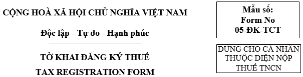 Mẫu Tờ khai đăng kí thuế cá nhân