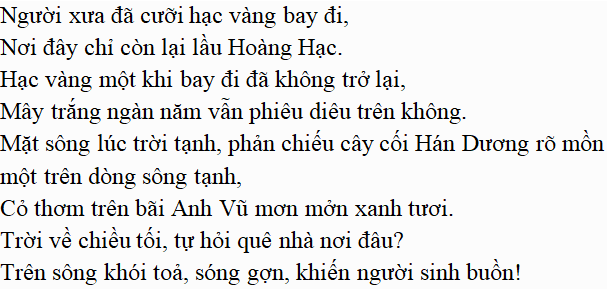 Bài thơ Lầu Hoàng Hạc - Nội dung Lầu Hoàng Hạc