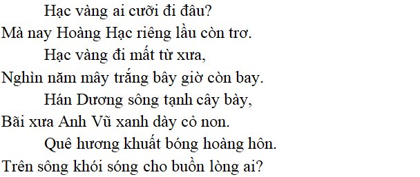 Bài thơ Lầu Hoàng Hạc - Nội dung Lầu Hoàng Hạc