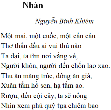 Bài thơ Nhàn - nội dung, dàn ý phân tích, bố cục, tác giả | Ngữ văn lớp 10