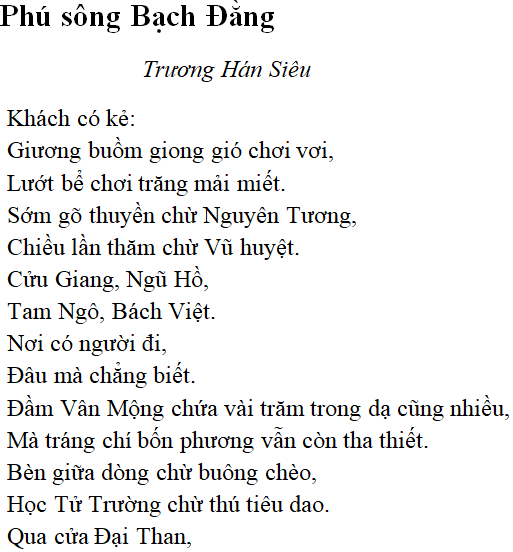 Bài thơ Phú sông Bạch Đằng (tác giả, tác phẩm, nội dung chính, giá trị)