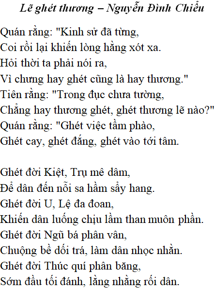 Bài thơ: Lẽ ghét thương (Nguyễn Đình Chiểu): nội dung, dàn ý phân tích, bố cục, tác giả - Tác giả tác phẩm (mới 2022) | Ngữ văn lớp 11