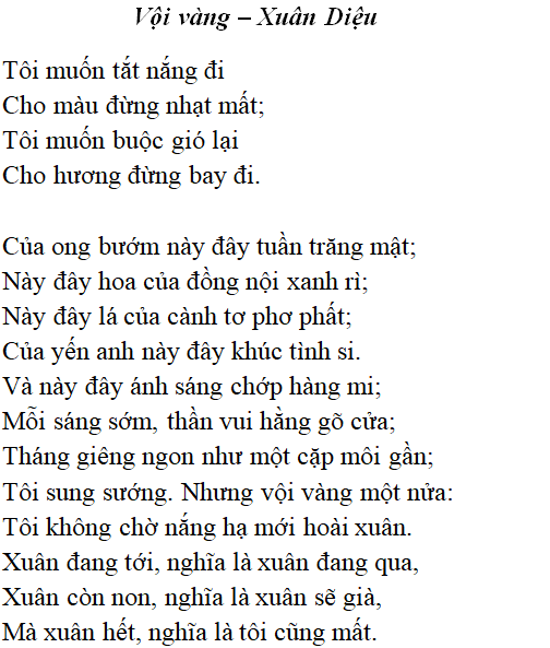 Bài thơ Vội vàng (Xuân Diệu) - Tác giả tác phẩm (mới 2022) | Ngữ văn lớp 11