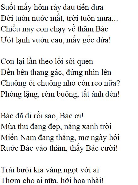 Bài thơ Bác ơi (Tố Hữu) - Tác giả tác phẩm (mới 2023) | Ngữ văn lớp 12