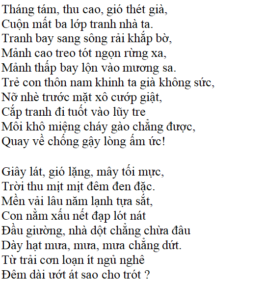 Bài thơ Bài ca nhà tranh bị gió thu phá - nội dung, dàn ý, giá trị, bố cục, tác giả | Ngữ văn lớp 7