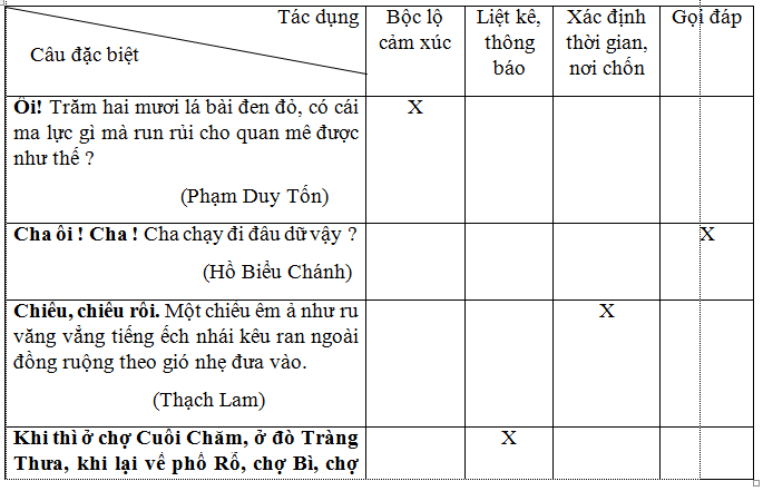 Trắc nghiệm Câu đặc biệt có đáp án - Ngữ văn lớp 7