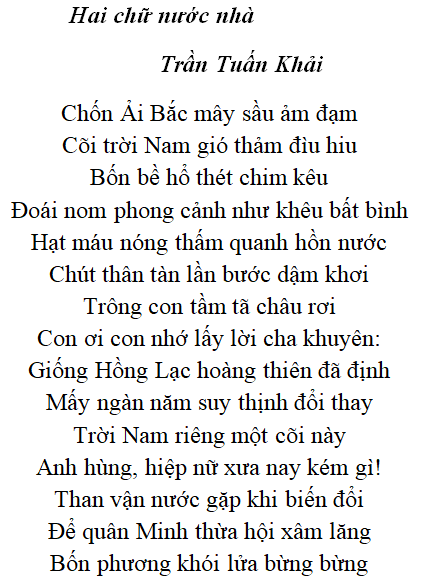 Bài thơ: Hai chữ nước nhà (Trần Tuấn Khải): nội dung, dàn ý, giá trị, tác giả - Tác giả tác phẩm (mới 2022) | Ngữ văn lớp 8