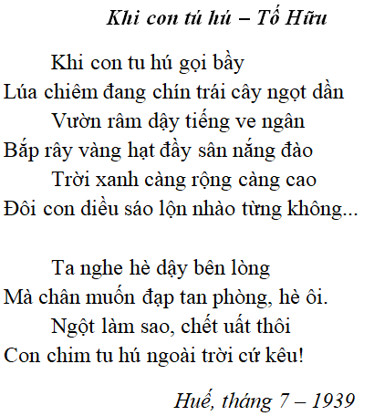 Bài thơ Khi con tu hú (Tố Hữu) - Tác giả tác phẩm (mới 2022) | Ngữ văn lớp 8