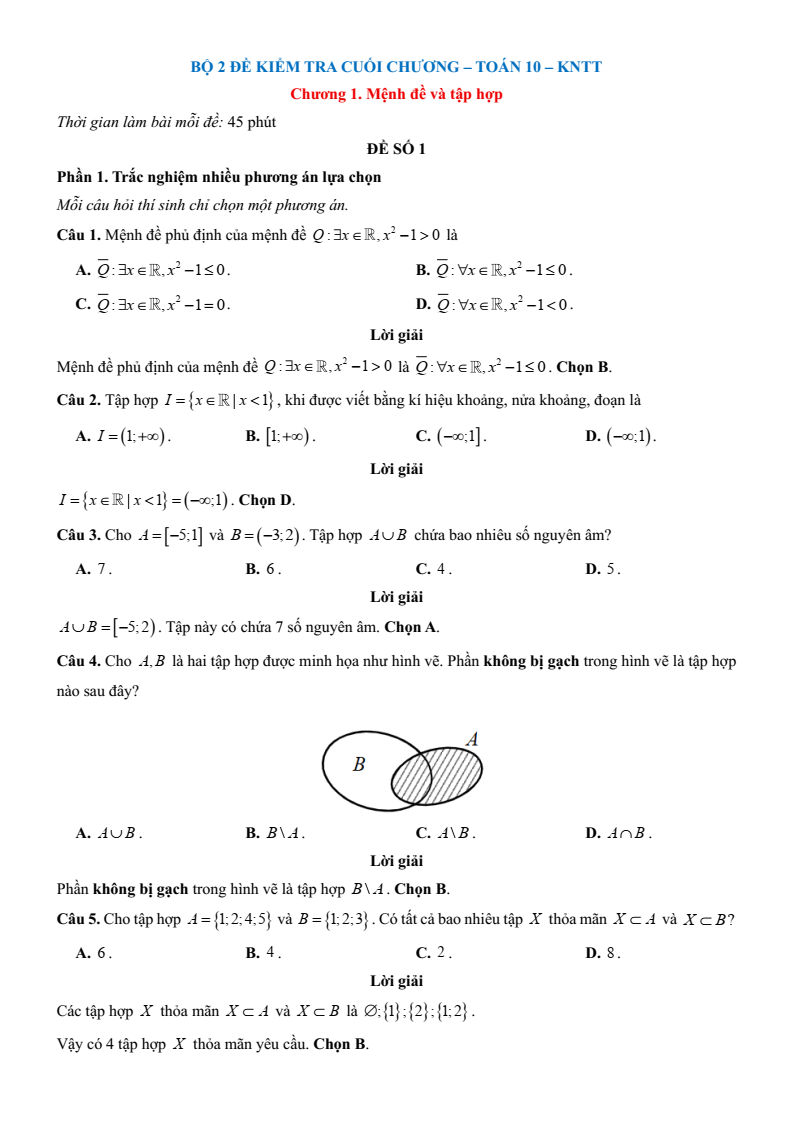 Đề kiểm tra Toán 10 Kết nối tri thức theo Chương (có lời giải)