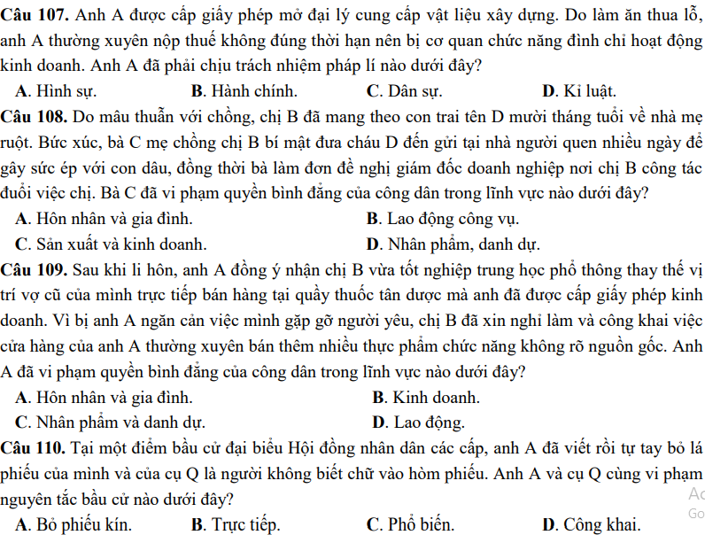 Đề minh họa năm 2019 môn Giáo dục công dân | Đề minh họa năm 2019