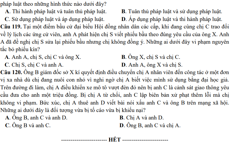 Đề minh họa năm 2019 môn Giáo dục công dân | Đề minh họa năm 2019