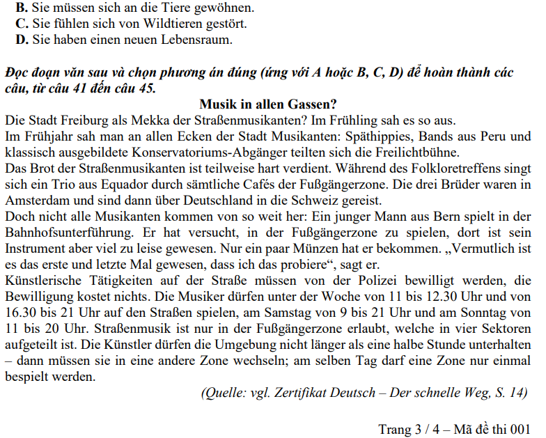 Đề minh họa năm 2019 môn Tiếng Đức | Đề minh họa năm 2019