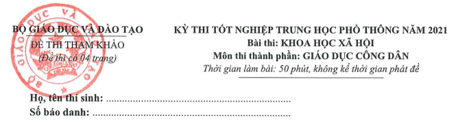 Đề minh họa năm 2021 môn GDCD có đáp án