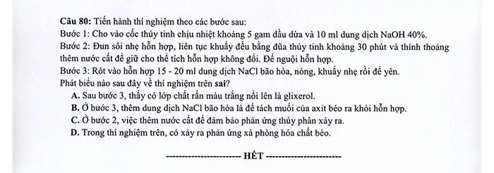 Đề minh họa năm 2021 môn Hóa học có đáp án