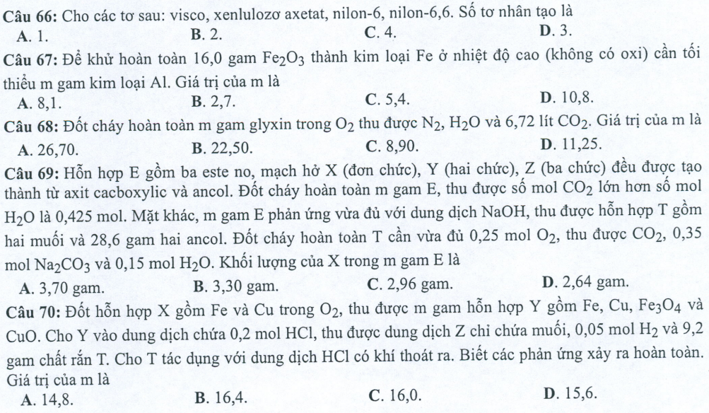 Đề minh họa năm 2022 Hóa học tốt nghiệp THPT (có đáp án)