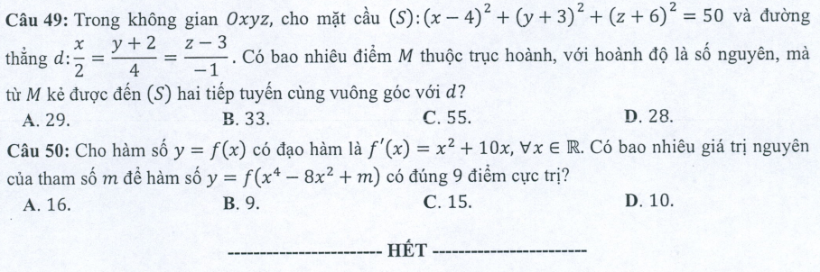 Đề minh họa năm 2022 Toán tốt nghiệp THPT (có đáp án)