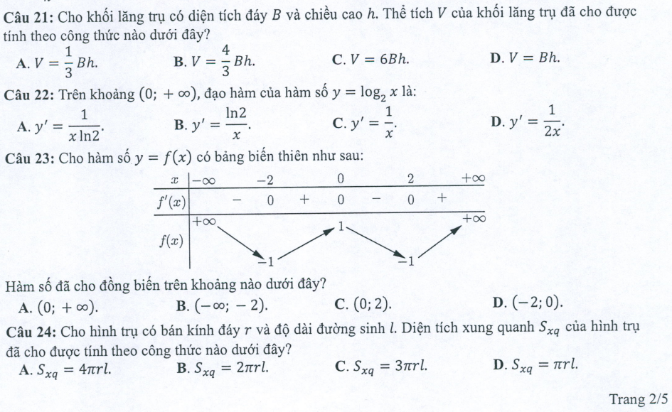 Đề minh họa năm 2022 Toán tốt nghiệp THPT (có đáp án)