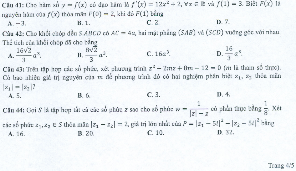 Đề minh họa năm 2022 Toán tốt nghiệp THPT (có đáp án)