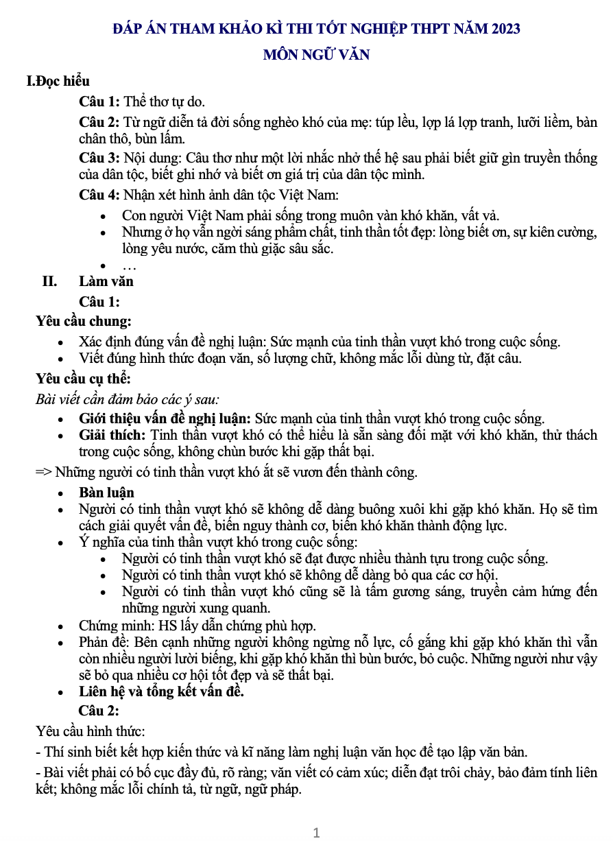 Đề minh họa năm 2023 Ngữ văn (có đáp án) | Đề tham khảo 2023 Ngữ văn