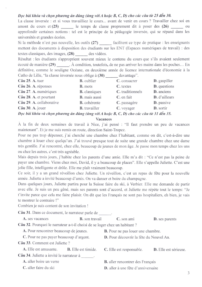 Đề minh họa Tốt nghiệp THPT Tiếng Pháp năm 2025