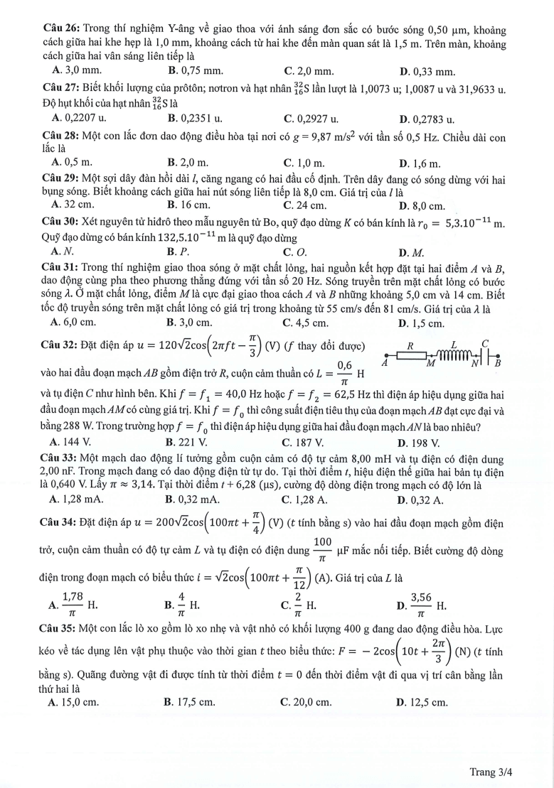 Đề tham khảo 2024 Vật lí
