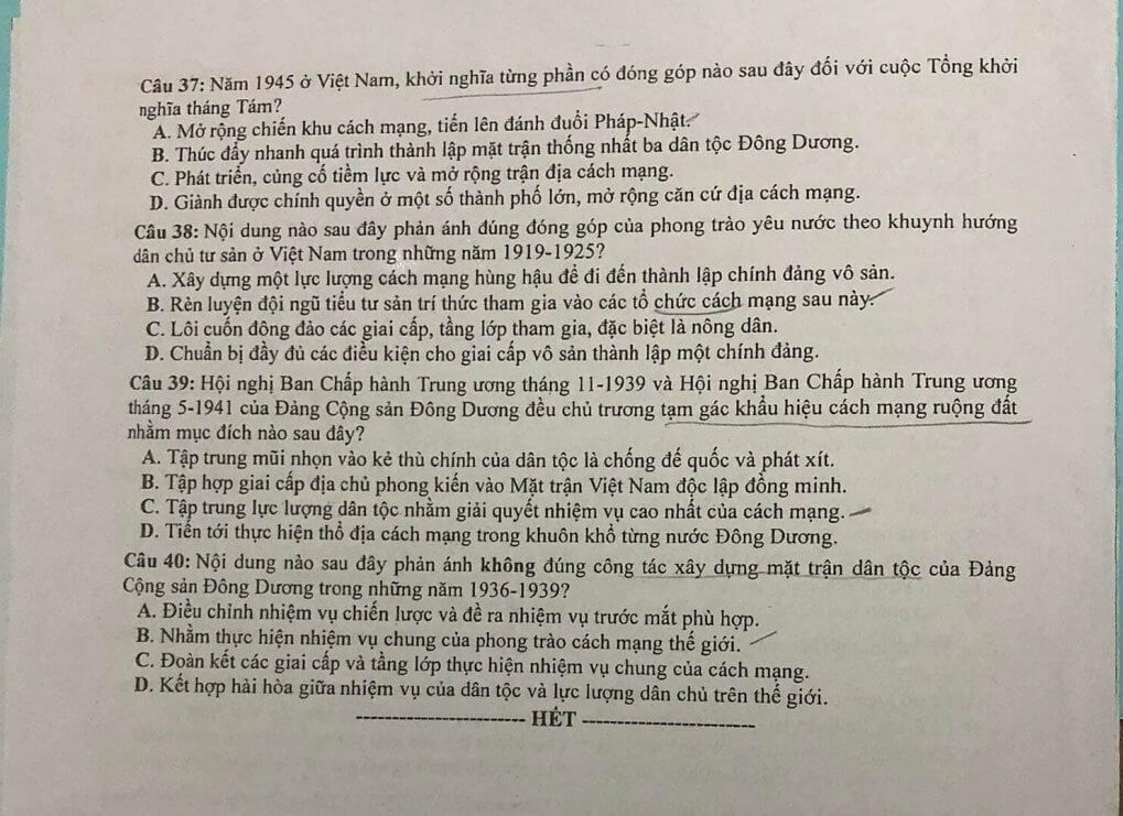 (Chính thức) Đề thi tốt nghiệp THPT Sử năm 2023 (có đáp án)