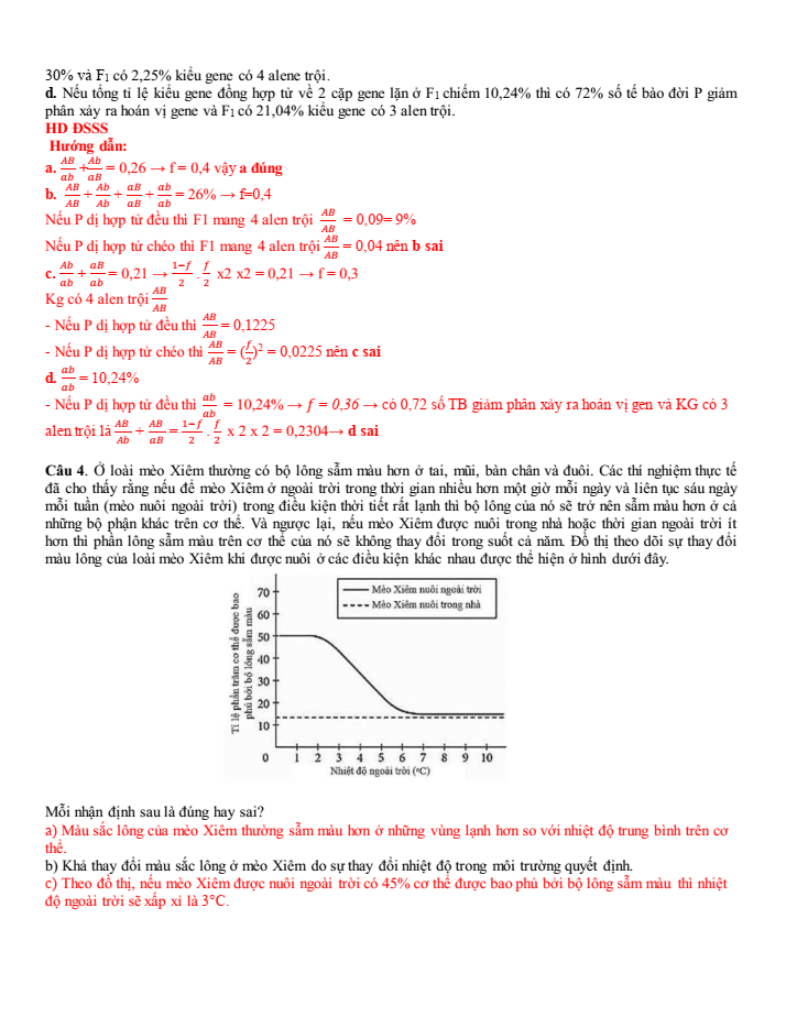 Đề thi học sinh giỏi Sinh học 12 trường THPT Sầm Sơn (Thanh Hoá) năm 2025-2026