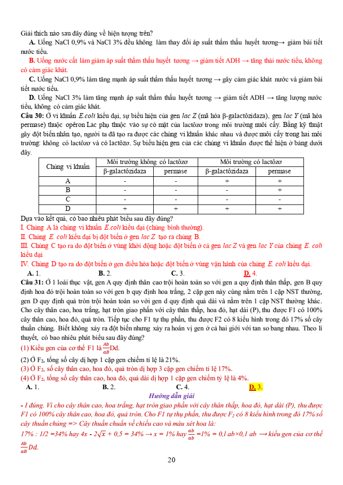 Đề thi học sinh giỏi Sinh học 12 trường THPT Thanh Thủy (Phú Thọ) năm 2025-2026