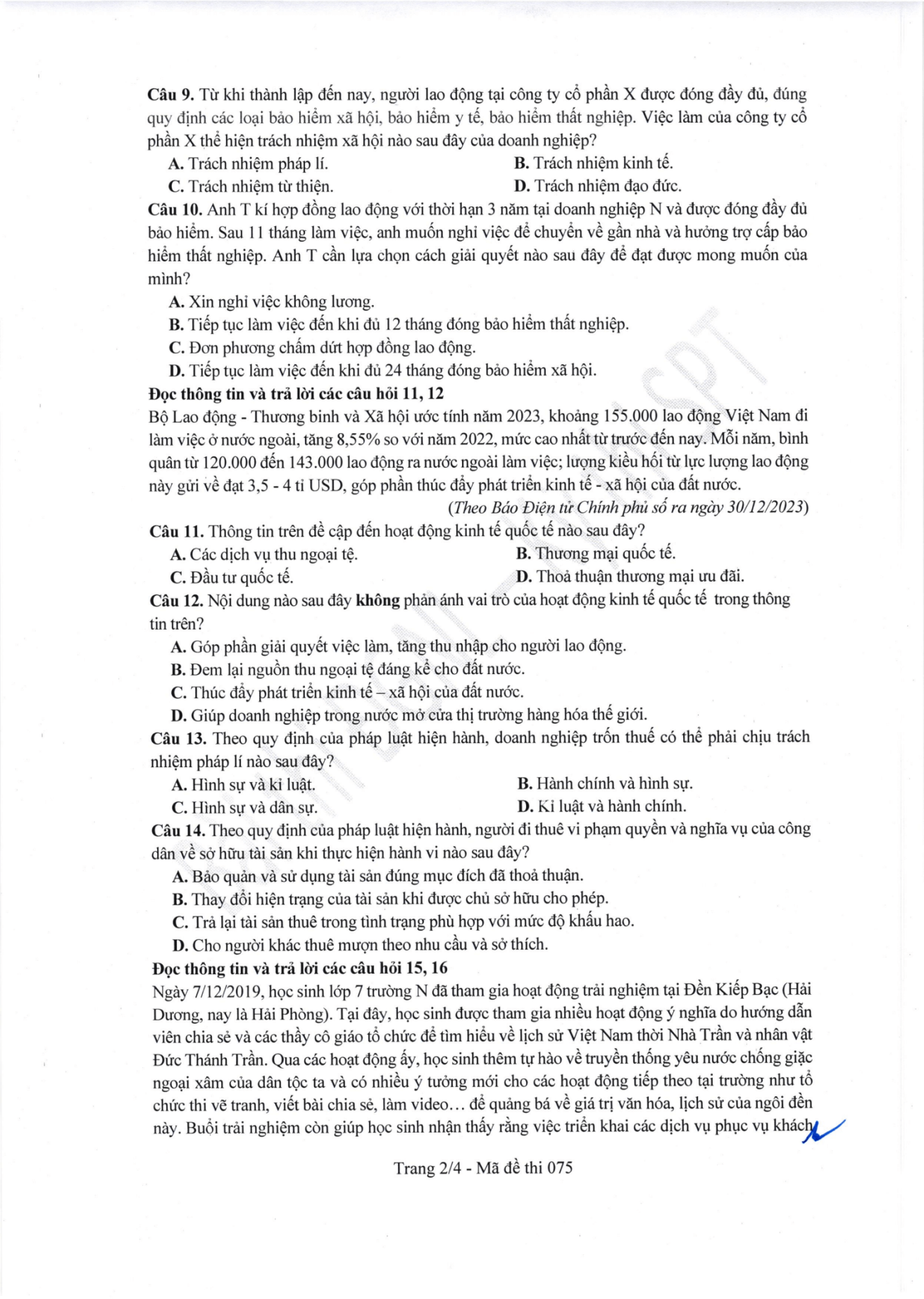 Đề thi tham khảo Giáo dục Kinh tế và pháp luật ĐGNL ĐHSPHN năm 2026