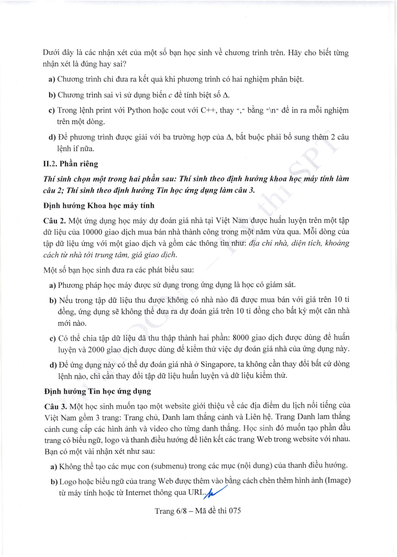 Đề thi tham khảo Tin học ĐGNL ĐHSPHN năm 2026