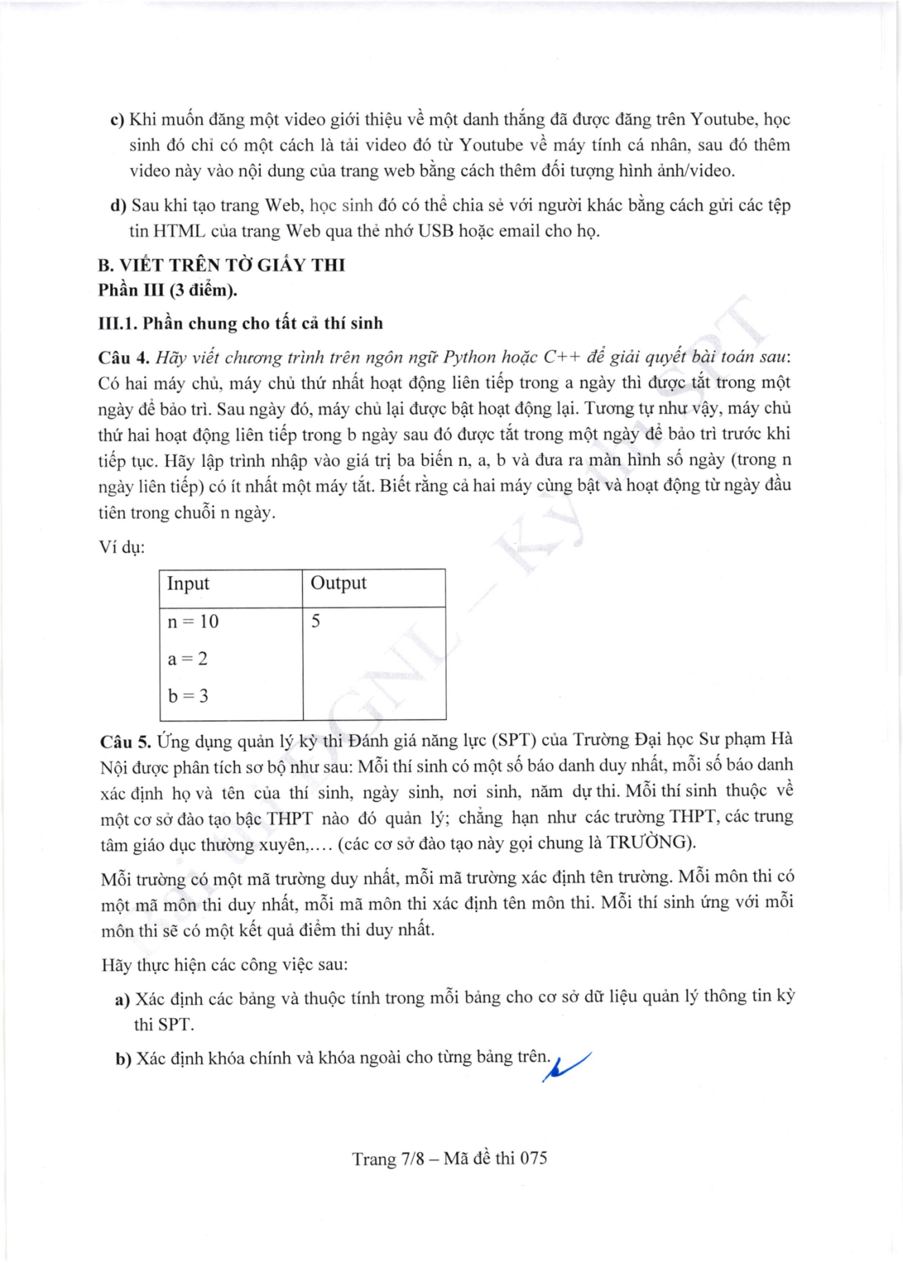 Đề thi tham khảo Tin học ĐGNL ĐHSPHN năm 2026