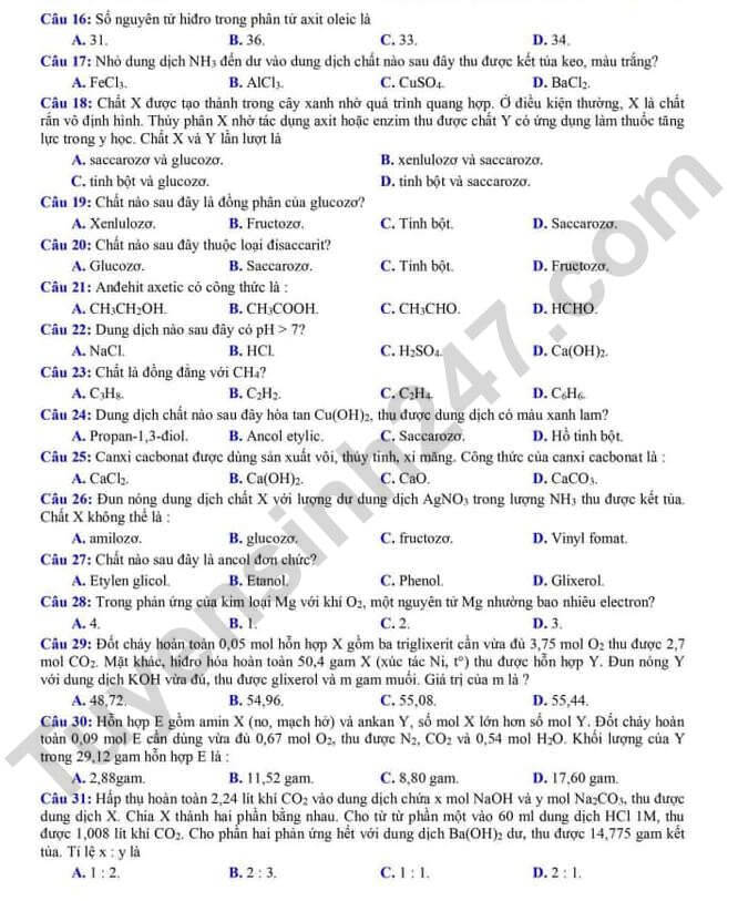 Đề thi thử 2024 Hóa trường THPT Tiên Du