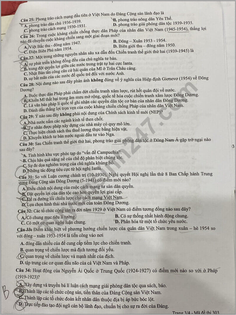 Đề thi thử 2024 Lịch Sử Sở GD Hòa Bình