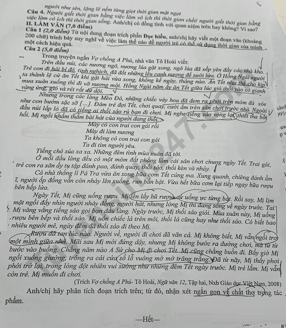 Đề thi thử 2024 Văn THPT Chuyên Thái Bình