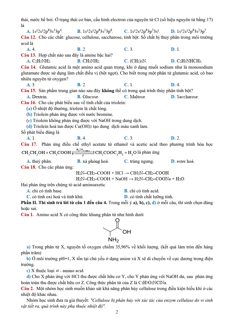Đề thi thử Hóa Tốt nghiệp THPT 2025-2026 Liên trường THPT – Bắc Ninh