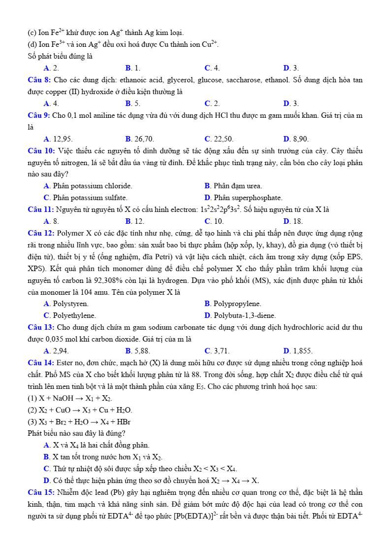 Đề thi thử Hóa Tốt nghiệp THPT 2025-2026 Sở GD&ĐT TP Huế