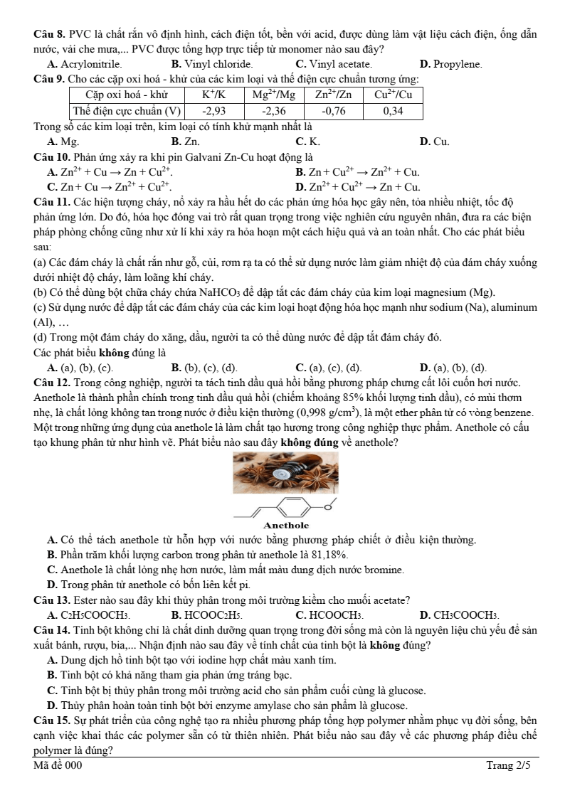 Đề thi thử Hóa Tốt nghiệp THPT 2025-2026 trường THPT Bạch Đằng (Hải Phòng)