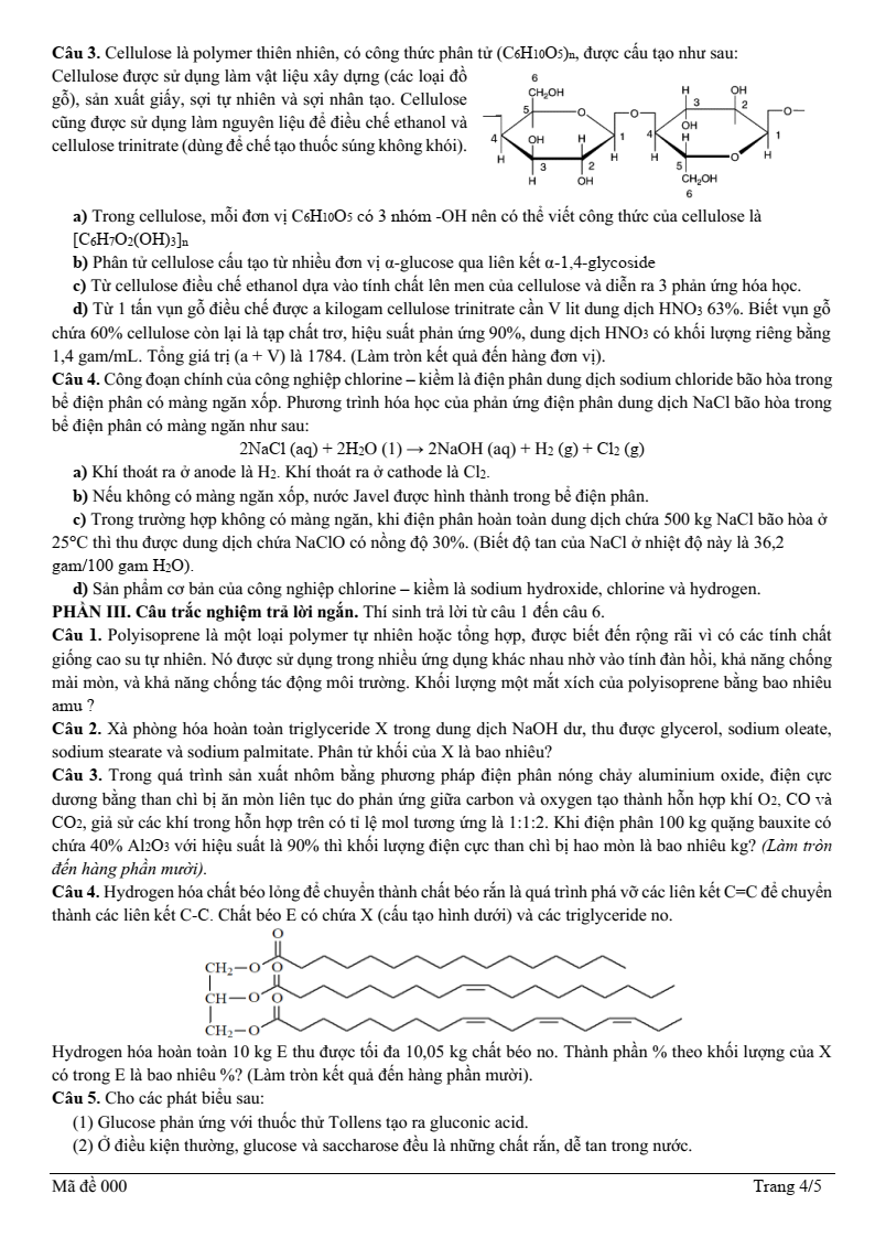 Đề thi thử Hóa Tốt nghiệp THPT 2025-2026 trường THPT Bạch Đằng (Hải Phòng)