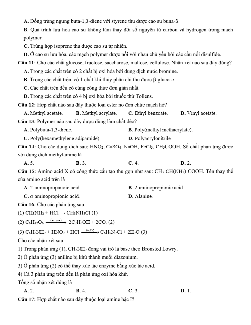Đề thi thử Hóa Tốt nghiệp THPT 2025-2026 trường THPT Cẩm Xuyên (Hà Tĩnh)