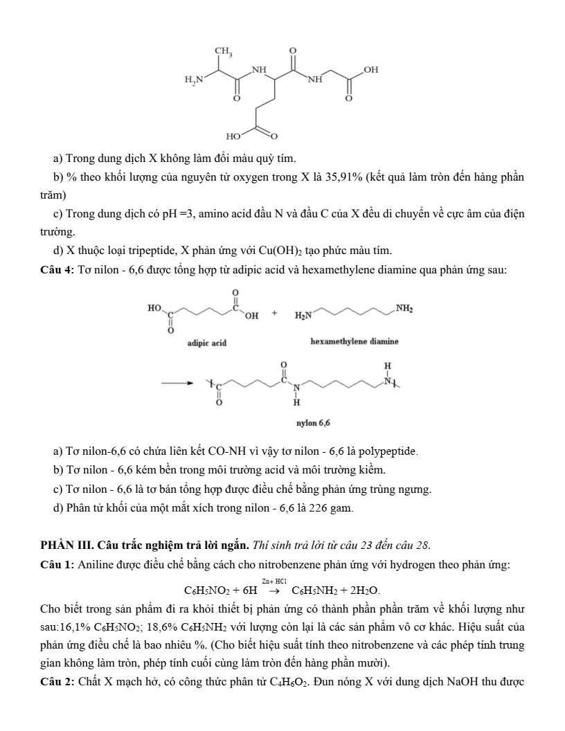 Đề thi thử Hóa Tốt nghiệp THPT 2025-2026 trường THPT Cẩm Xuyên (Hà Tĩnh)