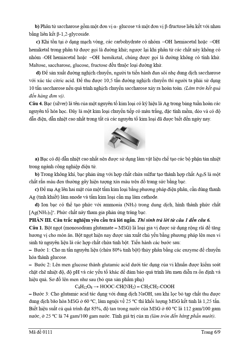 Đề thi thử Hóa Tốt nghiệp THPT 2025-2026 trường THPT Chuyên Trần Phú (Hải Phòng)