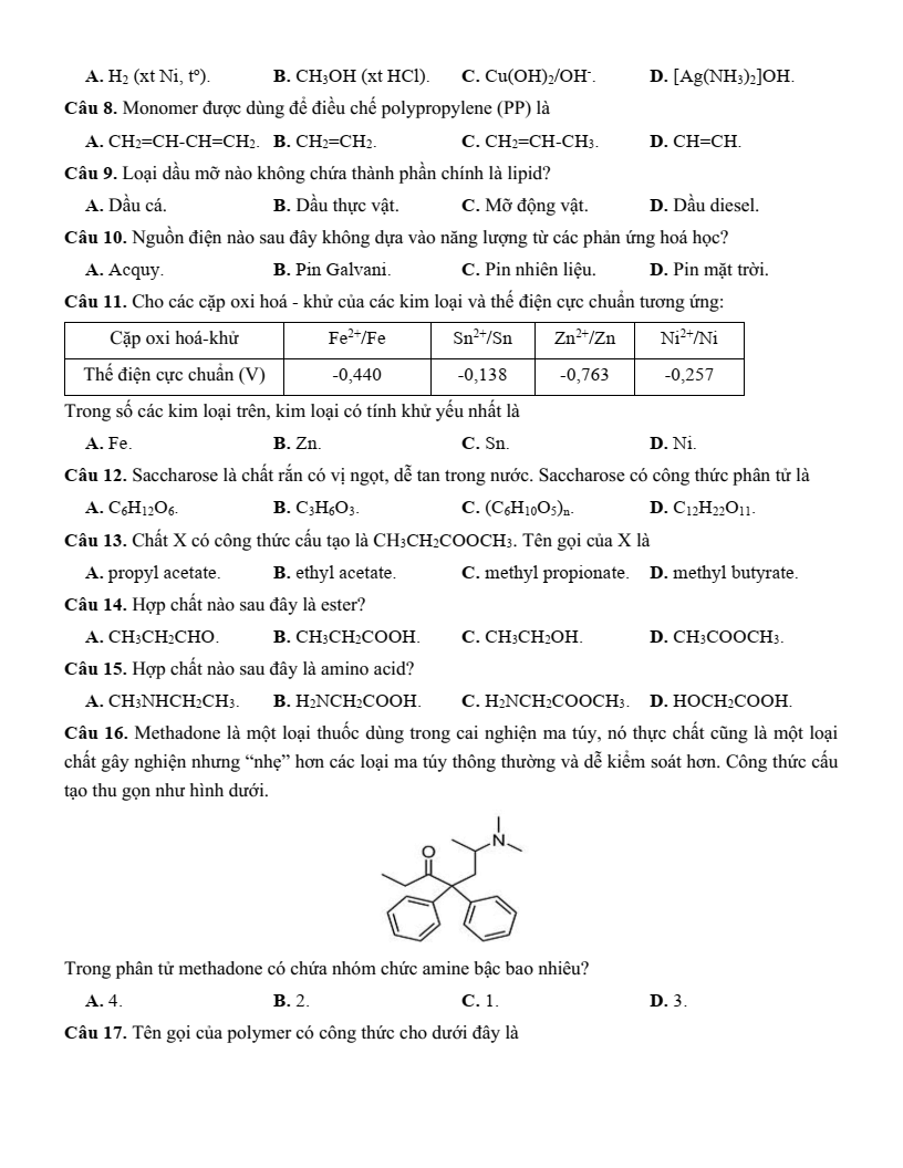 Đề thi thử Hóa Tốt nghiệp THPT 2025-2026 trường THPT Cửa Lò (Nghệ An)