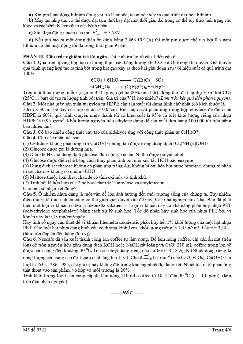 Đề thi thử Hóa Tốt nghiệp THPT 2025-2026 trường THPT Hàm Rồng (Thanh Hóa)